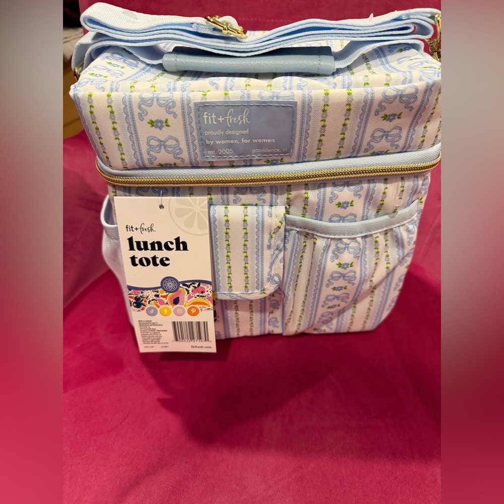 fit + fresh Floral Stripe Lunch Tote in Light Blue